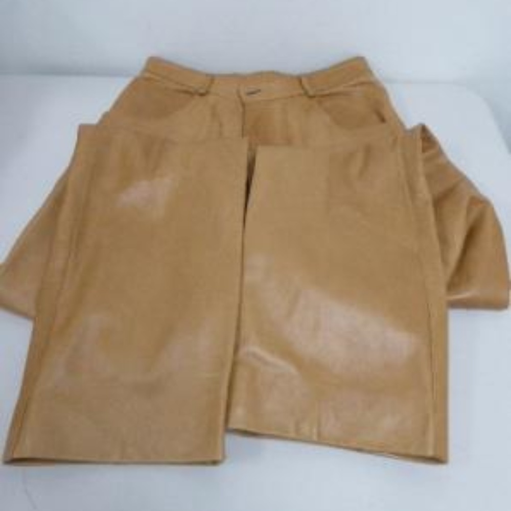 Holt Renfrew camel tan leather pants high rise jeans 30 vintage butter